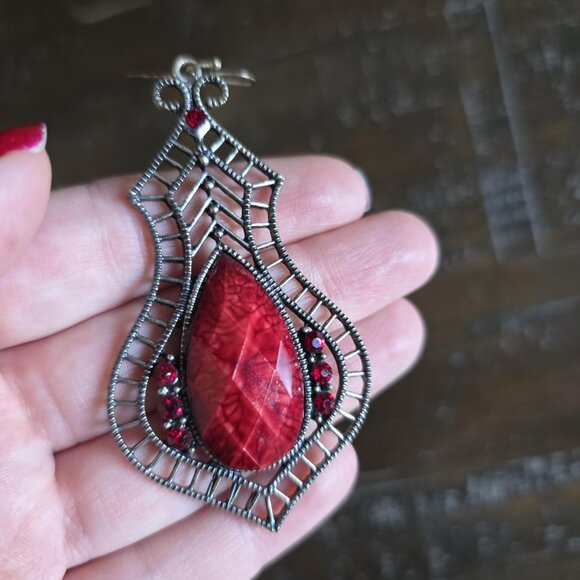 Vintage Whimsygoth Lot of 2 Pairs of Earrings Dangle Black Tassel Red Beaded - Picture 5 of 5